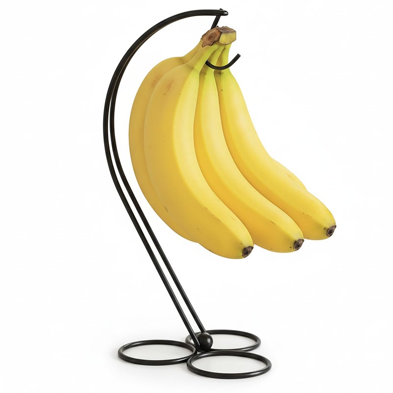 BNYD Banana Holder Stand for Kitchen Counter, Black Banana Hanger with Hook, Fruit Basket Accessory, Hanging Banana Tree, Countertop Banana Rack - Image 1